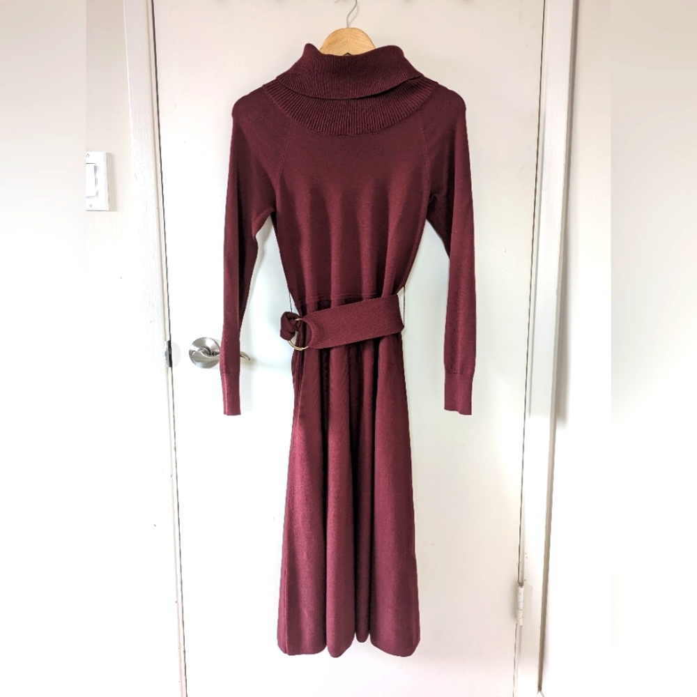 Massimo Dutti High Neck Belted Dress